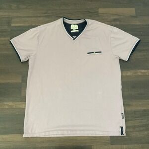 Scott James V-Neck Shirt Mauve Pink Tipped Trim Faux Pocket XL